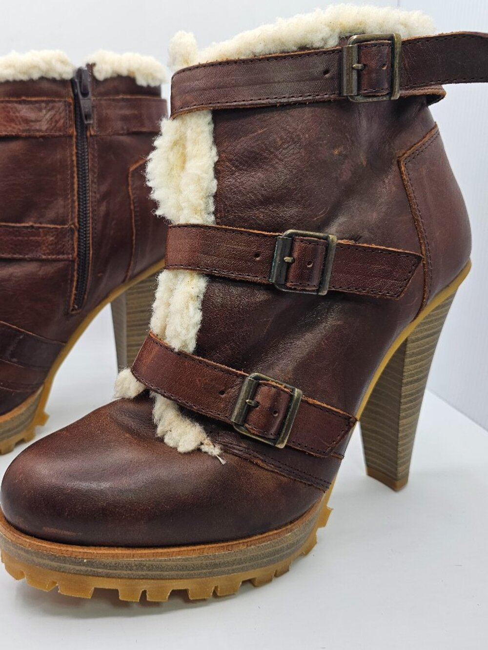Vintage Size 6 Asos Shearling/Faux Fur Heeled Leather Boots